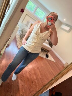 Carven Cream Lace-Up Satin Tank Top